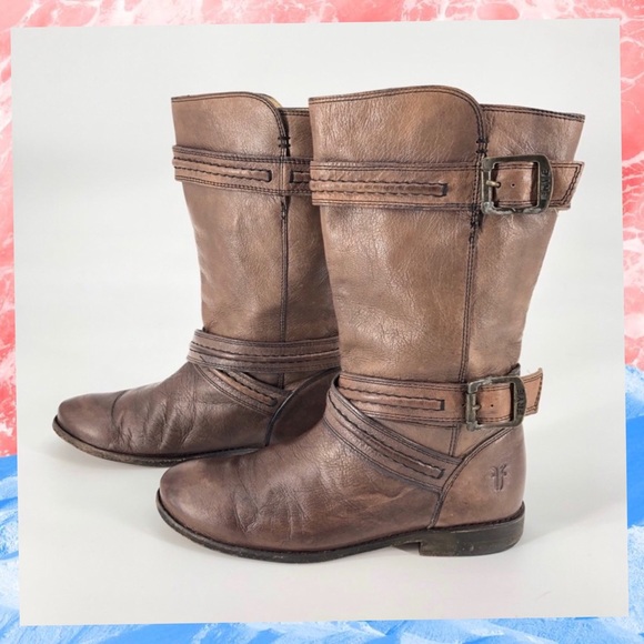 FRYE Paige Trapunto Leather Buckle Boot in Smoke - Picture 3 of 13